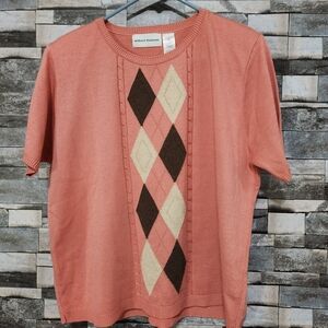Alfred Dunner Coral Argyle Short Sleeve Shirt
